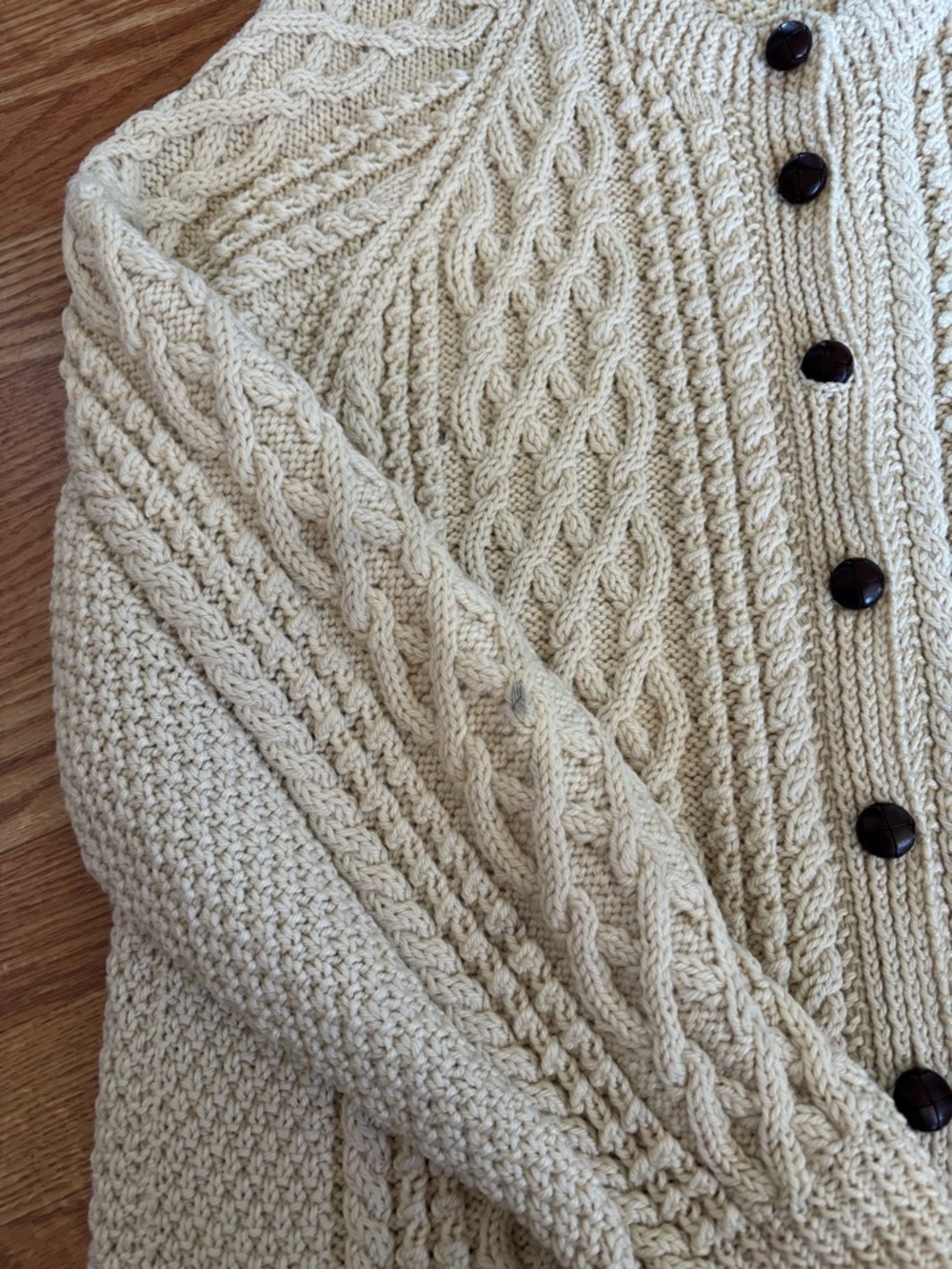 Chunky 100% Wool Cable Knit Cardigan Fisherman Cream Oversized - Picture 4 of 9